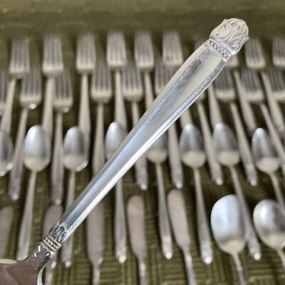 Art Deco 56 pc Holmes Edwards Danish Princess Silverplate Flatware Inlaid Ribbed - Image 1 of 4