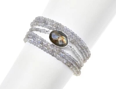Brazalete magnético en capas de 7 hebras de plata esterlina con piedras preciosas Jay King - labradorita Foto 1 de 2