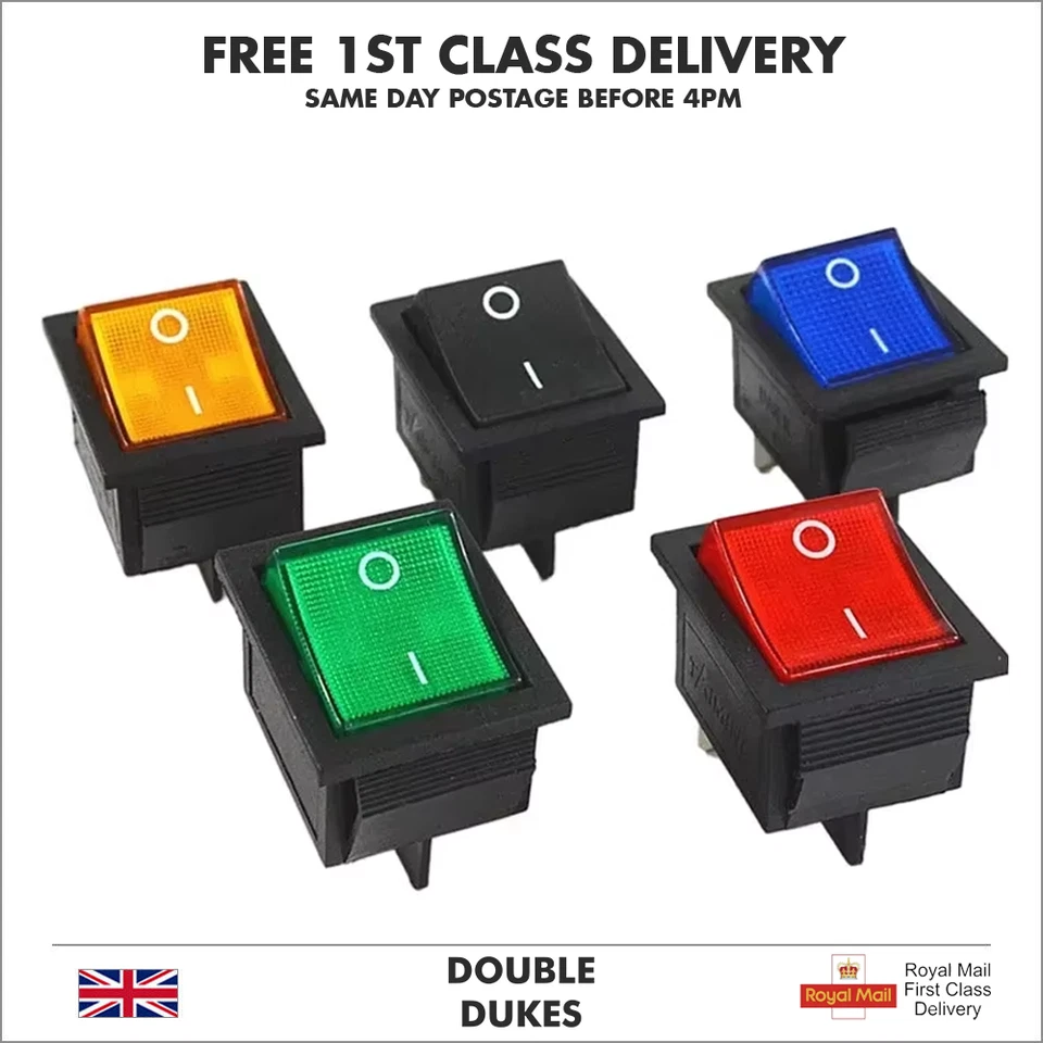 KCD4 2 Position Rectangular Rocker Switch 4 Pin 250V 16A ON OFF Large Heavy Duty - Image 1 of 4