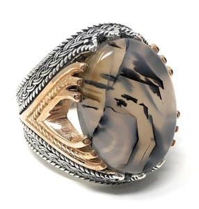 Rare Find 925K STERLING SILVER Yemeni AGATE(Aqeeq)  MEN'S RING  USA SELLER P5C - Picture 1 of 12