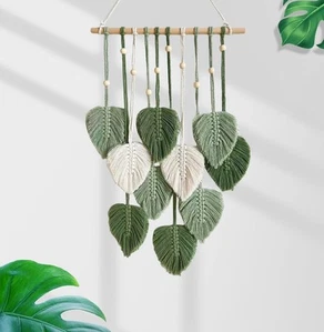 Bohemian Tapestry Macrame Wall Hanging Nature Woven Leaf Tapestry Wall Art La... - Picture 1 of 4