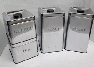 Set lattine cucina metallo Kreamer Ware vintage anni 50 caffè tè farina zucchero - Foto 1 di 12