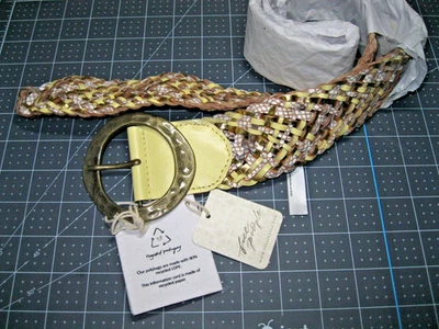 FREE PEOPLE OCEAN SIDE LEATHER WOOVEN WAIST BELT GOLD/POLLEN YELLOW M-L - Image 1 of 4