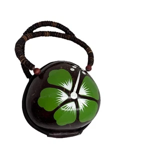 Bolso Cartera con Cáscara de Coco Pintado a Mano con Flor de Hibisco Tiki Bar Decoración Playa - Imagen 1 de 9