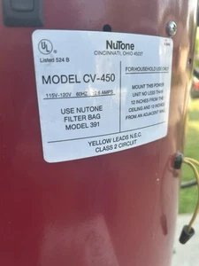 NuTone CV-450W Central Vacuum System NO MOTOR Works For Parts As Is *Read* - Picture 1 of 9