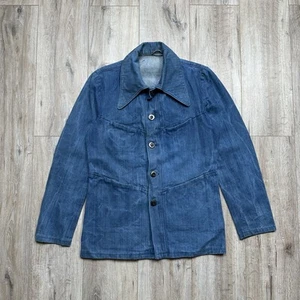 Vintage 70s French Japanese Chore Work Wear Jacket Denim Blue Mens Size S +- - Picture 1 of 14