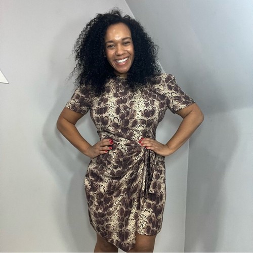 VERSACE Abito vintage seta neutra pelle di serpente manica corta avvolgente stampa animalier data notte