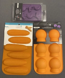 3 LOT CELEBRATE IT SILICONE MOLD HALLOWEEN CORN CRYSTAL BALL SWIZZLE ICE CAKE - Picture 1 of 9