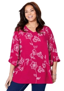 Catherines Women's Plus Size Petite Embroidered Gauze Tunic - Picture 1 of 15