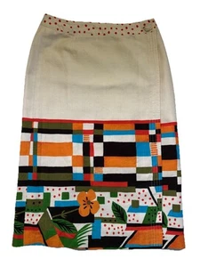 Rouge Vif Wraparound Cotton Lined Midi Skirt Cream Multicolor Sz 2 Made In Japan - Picture 1 of 16