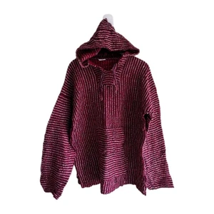 Esmeralda Textiles Size Large Unisex Mexico Poncho Baja Hoodie Festival Red - Picture 1 of 6