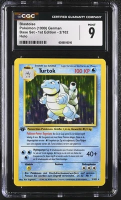 CGC 9 MINT Blastoise 1999 Base Set 1st Edition 2/102 Holo German Pokemon Card - Image 1 of 2