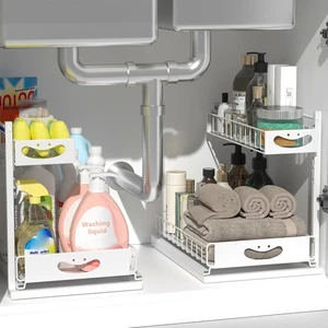 Under Sink Organizer with Pull-Out Drawers,Kitchen Sink Organizer,2 Tier Bath... - Picture 1 of 7