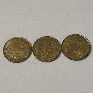 Drei 3 Schutzengel Schütze mich katholisch religiös goldfarbene Taschenmedaille Münze - Bild 1 von 9