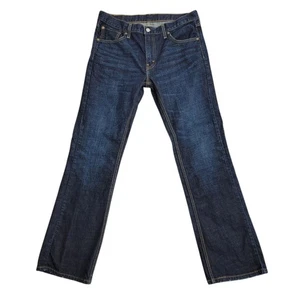 Levis 527 Jeans Mens 33x32 Measures 34x31 Blue Dark Wash Boot Cut Slim Fit Denim - Picture 1 of 11