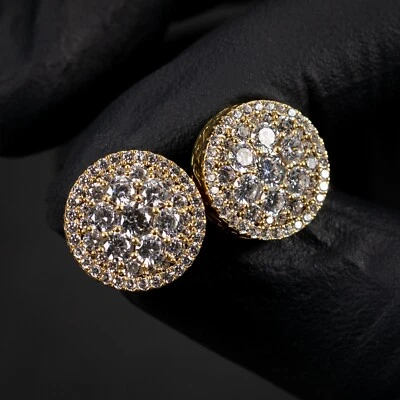 Pendientes de hip hop grandes redondos de plata esterlina enchapados en oro para hombre Foto 1 de 4