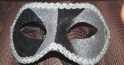 Venezianische Maske schwarz silber Glitter Helloween Cosplay Karneval Disco - Bild 1 von 3
