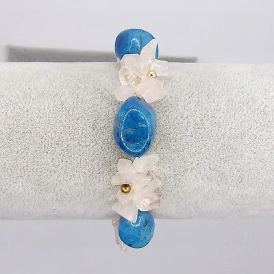 Pulsera turquesa vintage con cristales blancos y cuentas de oro. Estiramientos Foto 1 de 3