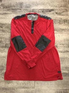 Herren Sean John XXL Rot Langarm Henley Hemd Schwarz Kunstleder Ellenbogen Patches - Bild 1 von 5