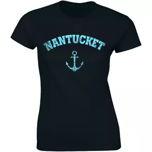 Beach Sun Nantucket Massachusetts Women's T-Shirt Vintage Anchor Design Tee - Picture 1 of 4