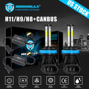 4-side H11 LED Headlight Kit Low Beam Bulb Super Bright 6500K HID+Canbus Decoder - Picture 1 of 12