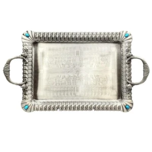TtAk HOUSEWARE 18.5 inch Rectangular Metal Zinc, Persepolis Takht Jamshid Design - Picture 1 of 4