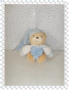  µ - Doudou Peluche Musicale Ours Bleu Blanc Beige Rayé Zig Zag Kaloo - Picture 1 of 3
