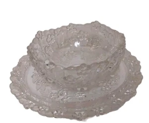 Vtg Mikasa Crystal Carmen Crystal Bowl & Cake Plate 3D Flower Patters Leaves - Picture 1 of 11