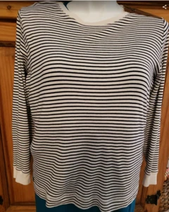Top donna LRL Ralph Lauren bianco nero righe manica 3/4 100% cotone camicia 2X - Foto 1 di 4