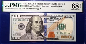 2017A$100 Federal Reserve Note Fr-2189-A Boston PMG68 Superb Gem EPQ - Picture 1 of 2