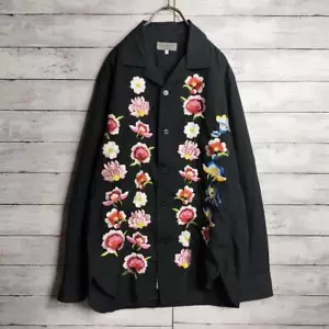 Camicia taglia 2 Yohji Yamamoto Pour Homme ricamo floreale colletto aperto nera Giappone - Foto 1 di 9