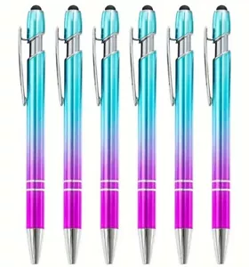 6 Piece Purple Blue Gradient Aluminum Rod Touchscreen Stylus Ballpoint Pens NEW - Picture 1 of 2