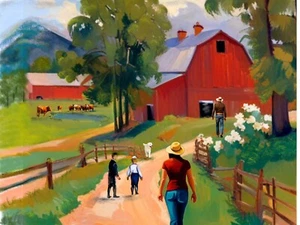 8x10 Landscape Painting “Country Farm” Idyllic Nature Scene By Sibley - Picture 1 of 1