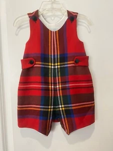 Papo d’Anjo Infant 12 Month Red Plaid Romper Shortall Classic Christmas Holiday - Picture 1 of 9