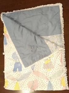 Vtg Baby Receiving Blanket Lovey Spring Bunny Rabbit Flowers Eyelet Lace Trim - Picture 1 of 11