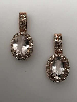 10K Rose Gold Natural Oval Shape Morganite and 0.25ct Diamond Dangle Earrings - Image 1 of 4