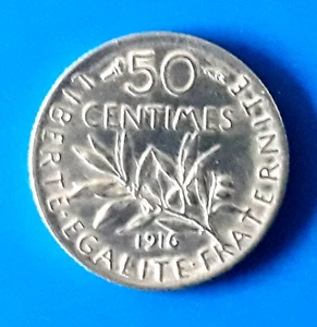 50 centimes argent 1916  Semeuse  troisième république Gad 420  LOT N°9 - Imagen 1 de 2