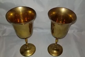 Vintage Set of 2 Brass Goblets Cordial Glasses - Picture 1 of 3
