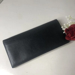 Nordstrom Portafoglio Donna Nero Pelle Ciottolato Slim Snap Porta Carte di Credito Lusso - Foto 1 di 8