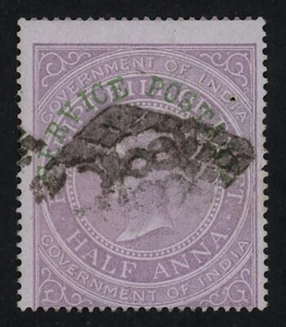 India Stamp 1866 QV 1/2a Govt India Official Service Postage O/P C88 Pmk VFU - Picture 1 of 2