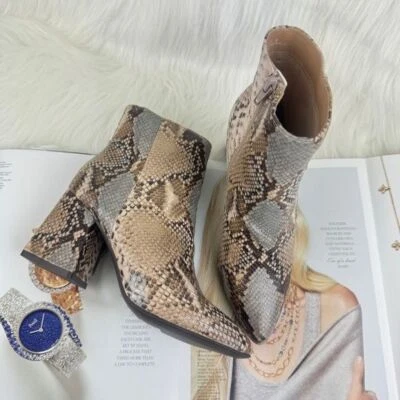 Botín de mujer de bambú serpiente en relieve imitación cuero grueso tacón bloque talla 6,5 Foto 1 de 4