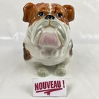 ➜TIRELIRE EN FORME DE CHIEN en céramique blanche avec taches brunes vintage