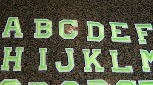 Green letters iron or sew on patch 2 in tall white border alphabet lime green - Picture 1 of 6