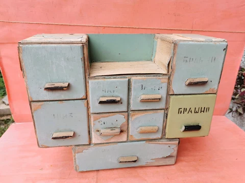 OLD VINTAGE WOODEN KITCHEN CUPBOARD CABINET FOR SPICES BOXES Cover