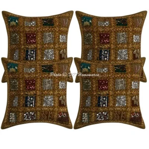 Throw Pillow Covers Patchwork Embroidered Cotton Sequins Geometric Pillowcase - Picture 1 of 6