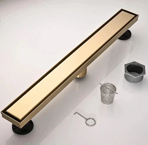 Brushed Gold Linear Shower Floor Drain 32" In Stainless Steel Bathroom Drain - Picture 1 of 9