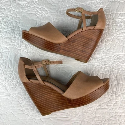 Splendid Natural Tan Leather Davie Peep Toe Wedge Sandals - Women's 7.5 - EUC! - Image 1 of 4