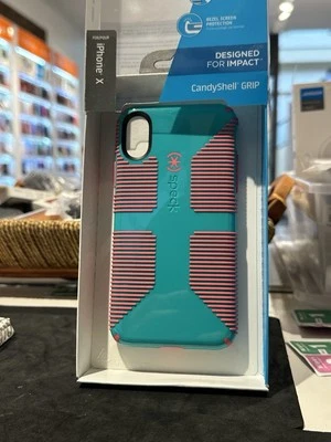 Speck Presidio Grip Case for iPhone X - Surf Teal/Mykonos Orange Foto 1 de 2