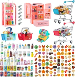 Mini carrito de compras 164 piezas cesta miniatura comida bebida juguete supermercado metal... - Imagen 1 de 7