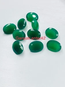 GREEN ONXY LOOSE GEMSTONE FACETED OVAL CUT 14x10 MM 2 PCS LOT CALIBRATED SIZE E - Picture 1 of 7